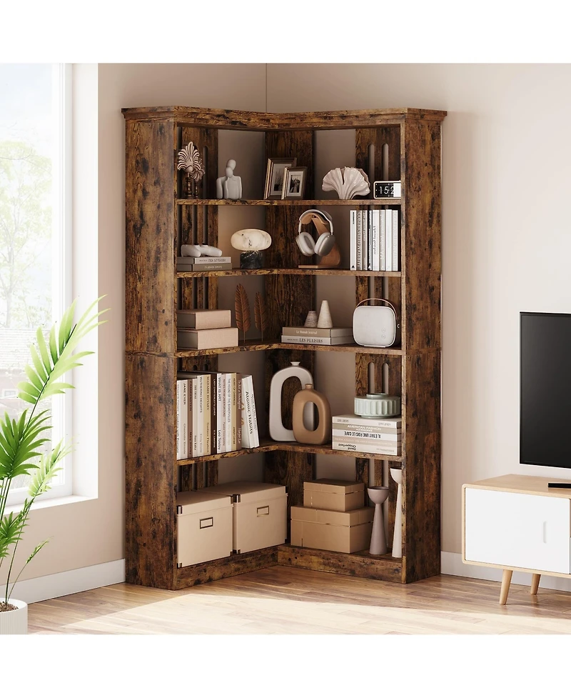 gaomon Farmhouse Bookshelf Corner Bookcase 72.8” Large Bookcase