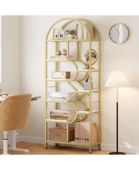 gaomon Bookshelf 6 Tier Arched Bookcase 81.7in Tall Display Racks Geometric Open Storage Shelf