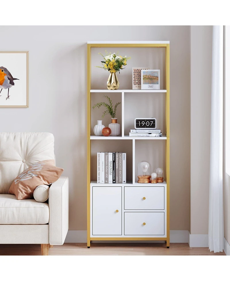 gaomon Modern Bookshelf with Drawers White Storage
