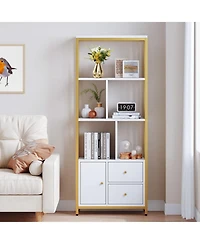 gaomon Modern Bookshelf with Drawers White Storage