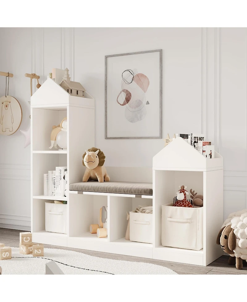 gaomon Children Bookcase with Reading Nook 6-Cubby Toy Storage Organizer