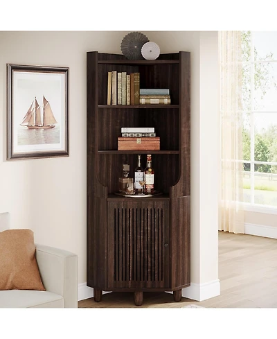 Tribesigns 68-Inch Tall Corner Cabinet, Farmhouse Kitchen Storage Cabinet with Doors and Shelves, Rustic Wood Corner Display Cabinet, Freestanding Cor