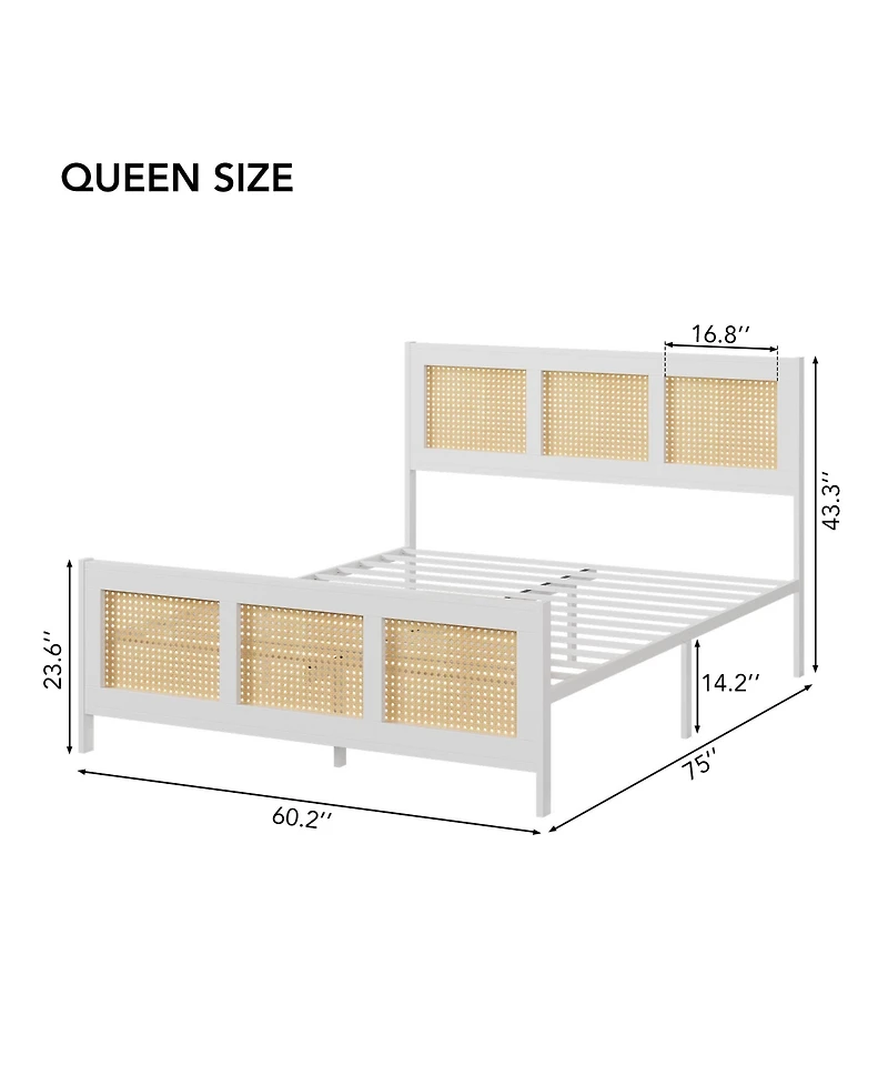 gaomon Queen Size Rattan Bed Frame with Headboard, Boho Cane Platform Bed Frame with Strong Metal Slat