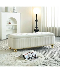 47.24" W Velvet Storage Ottoman Bench with Gold Embroidery, Modern Footstool for Living Room & Bedroom-The Pop Home
