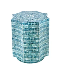 Stool Table with Capiz Shell Inlay and Floral Geometric Design Elegant and Unique Accent for Living Room or Bedroom