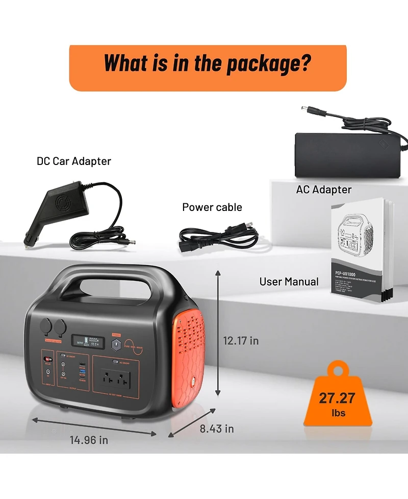 Mondawe 1000W Portable Power Station 1024Wh 6000mAh Solar Generator Power Supply with Ac Outlet