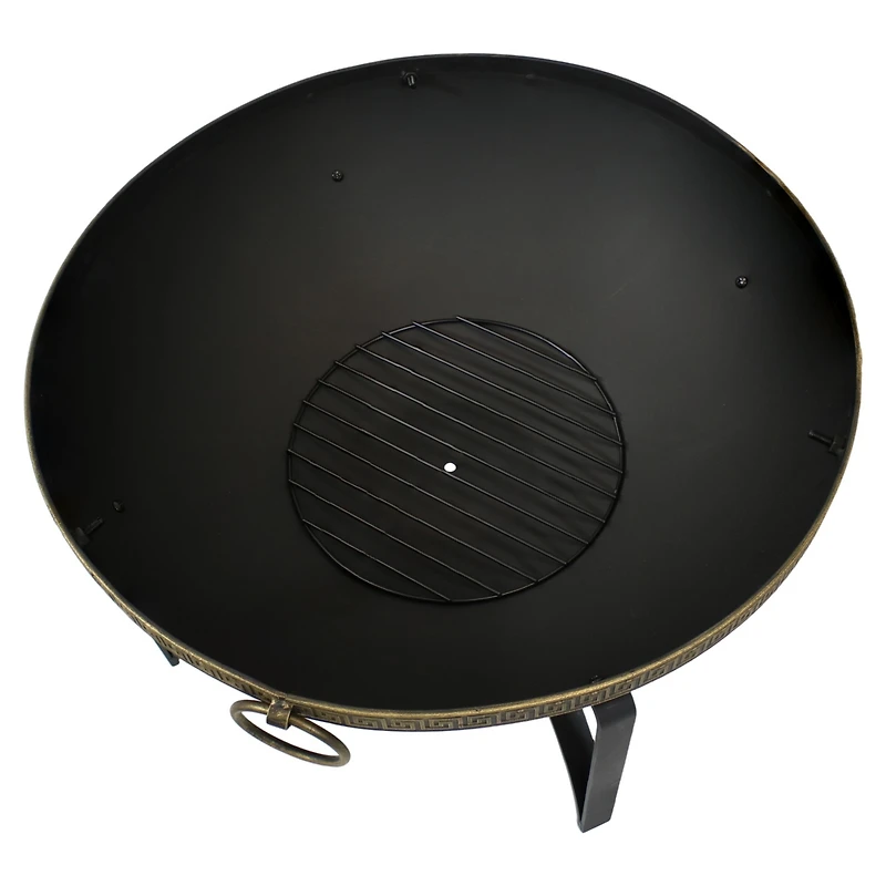 Outdoor Camping or Backyard Steel Contemporary Fire Pit Bowl with Handles and Spark Screen - 26" - Black
