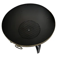 Outdoor Camping or Backyard Steel Contemporary Fire Pit Bowl with Handles and Spark Screen - 26" - Black