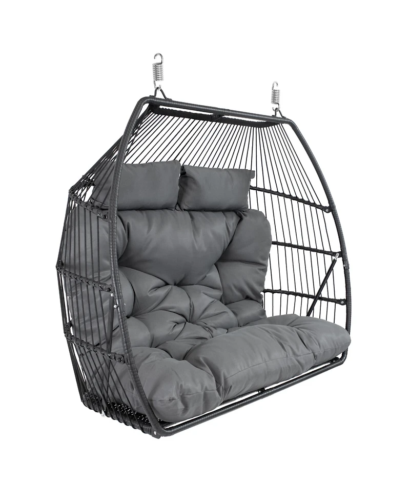 Outdoor Andrei Hanging Double Egg Chair with Cushion and Headrests - Dark Gray