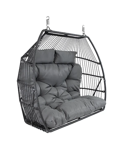 Outdoor Andrei Hanging Double Egg Chair with Cushion and Headrests - Dark Gray