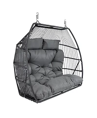 Outdoor Andrei Hanging Double Egg Chair with Cushion and Headrests - Dark Gray