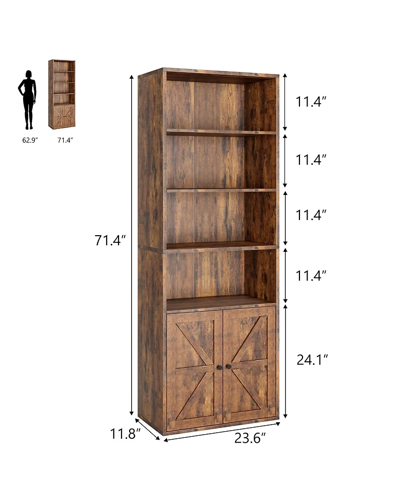 gaomon Tall Bookcase with Doors, 4-Tier Wooden Bookshelf