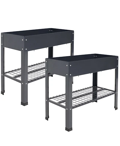 Hot Dip Galvanized Steel Raised Garden Bed with Mesh Shelf - Set of 2