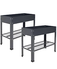 Hot Dip Galvanized Steel Raised Garden Bed with Mesh Shelf - Set of 2