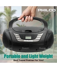 Philco Wired Bluetooth Boombox with Cd Player Compatible with MP3/Wma/Cd-r/Cd-rw, Fm Radio, 3.5mm Aux Input,Stereo Sound,Led Display