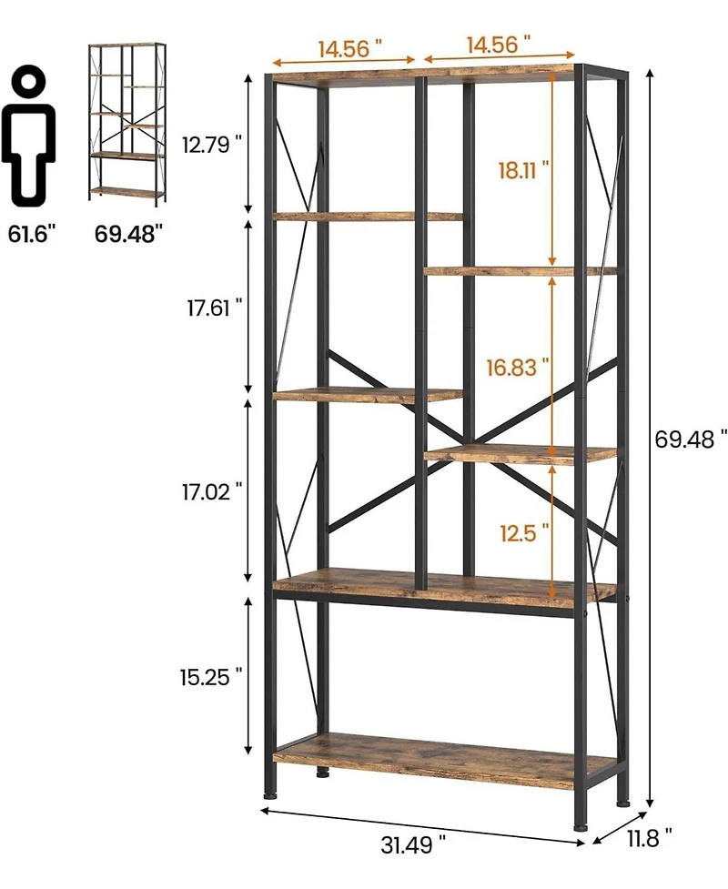 gaomon Adjustable 6 Tier Open Bookcase