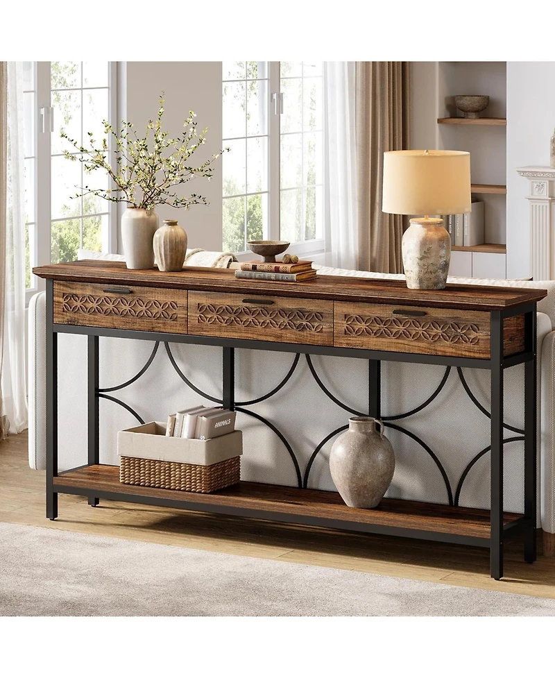 Tribesigns Console Table with Drawers, 70.9" Extra Long Entryway Table with Storage, Farmhouse Behind Couch Table Hallway Table Wood Accent Table