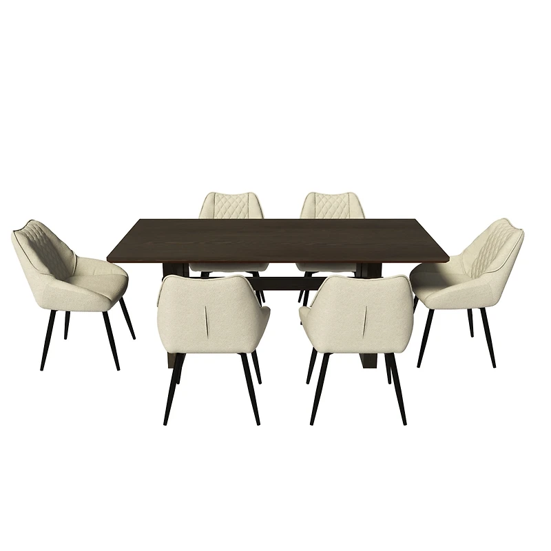 Wood Dining Table Fabric Diamond Soft Chair/Side Chair With Metal Legs Set (6-Person And Chair), Mdf