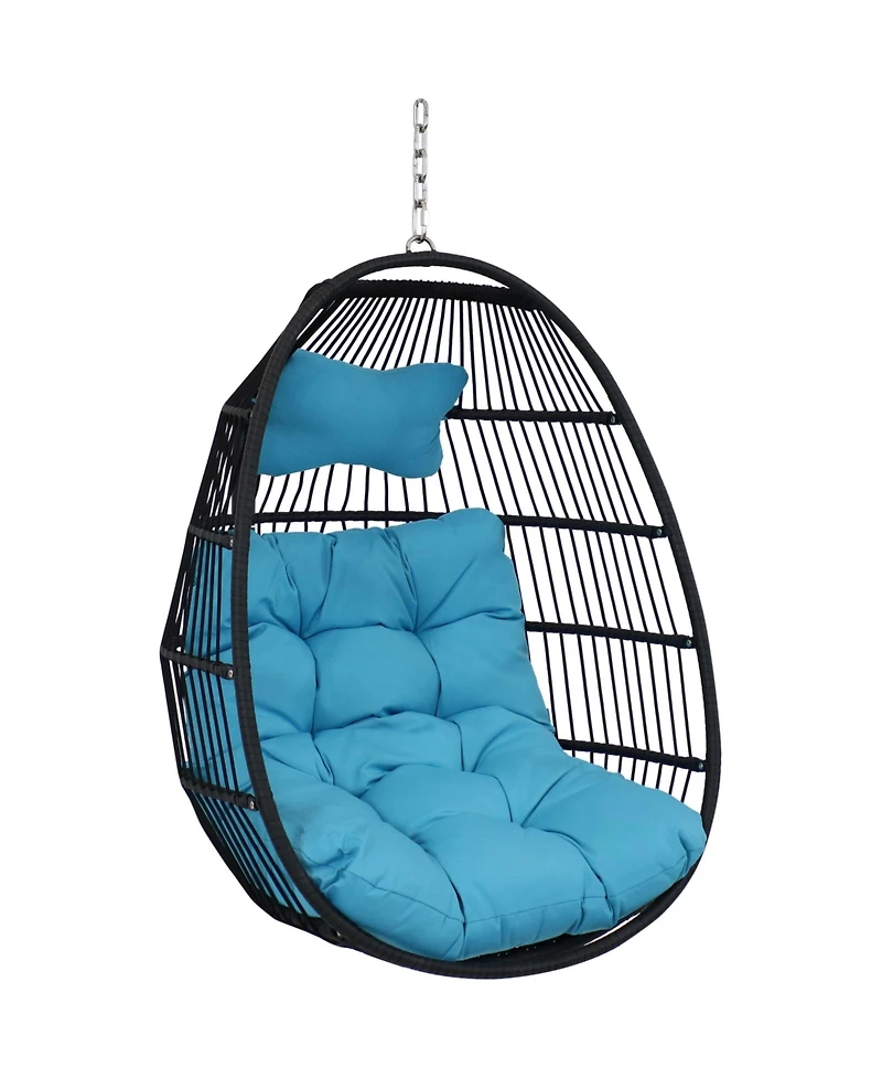 Outdoor Resin Wicker Julia Hanging Basket Egg Chair Swing with Cushions and Headrest - 2pc