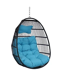 Outdoor Resin Wicker Julia Hanging Basket Egg Chair Swing with Cushions and Headrest - 2pc