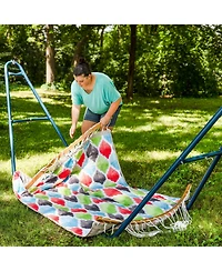 Heavy-Duty Quilted 2-Person Hammock with Curved Bamboo Spreader Bars - 450 lb Weight Capacity