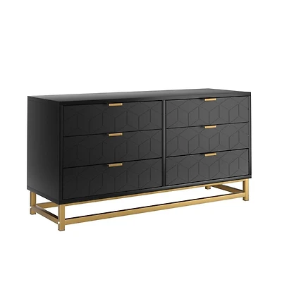 6 Drawer Dresser for Bedroom, Wood Chest of Drawers with Metal Legs, Modern Storage Dresser Chest Cabinet Organizer, Large Dresser for Hallway, Closet