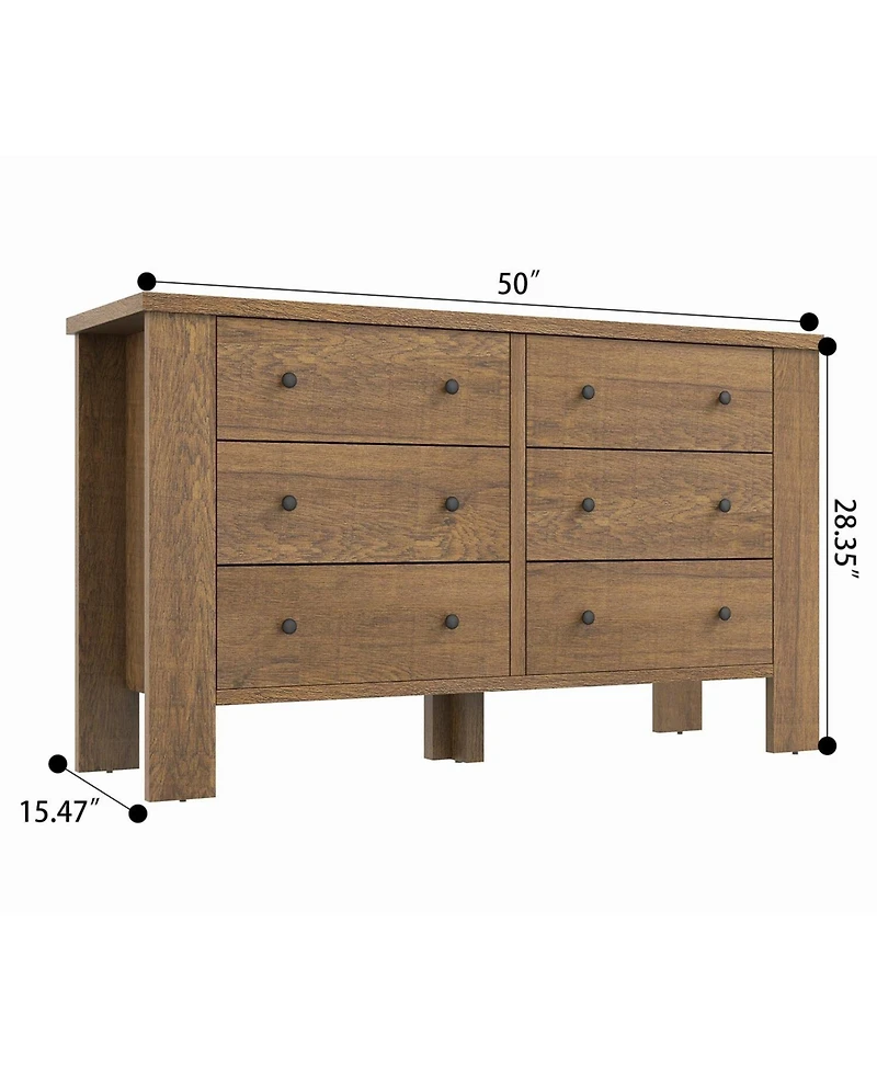 6 Drawer Dresser for Bedroom, Wood Chest of Drawers with Metal Legs, Modern Storage Dresser Chest Cabinet Organizer