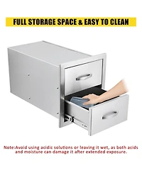 gaomon Outdoor Kitchen Drawers, Stainless Steel Flush Mount Double Bbq Storage Drawers, 14W x 23D x 15H Inches Built-in Access Drawers with Venting Pa