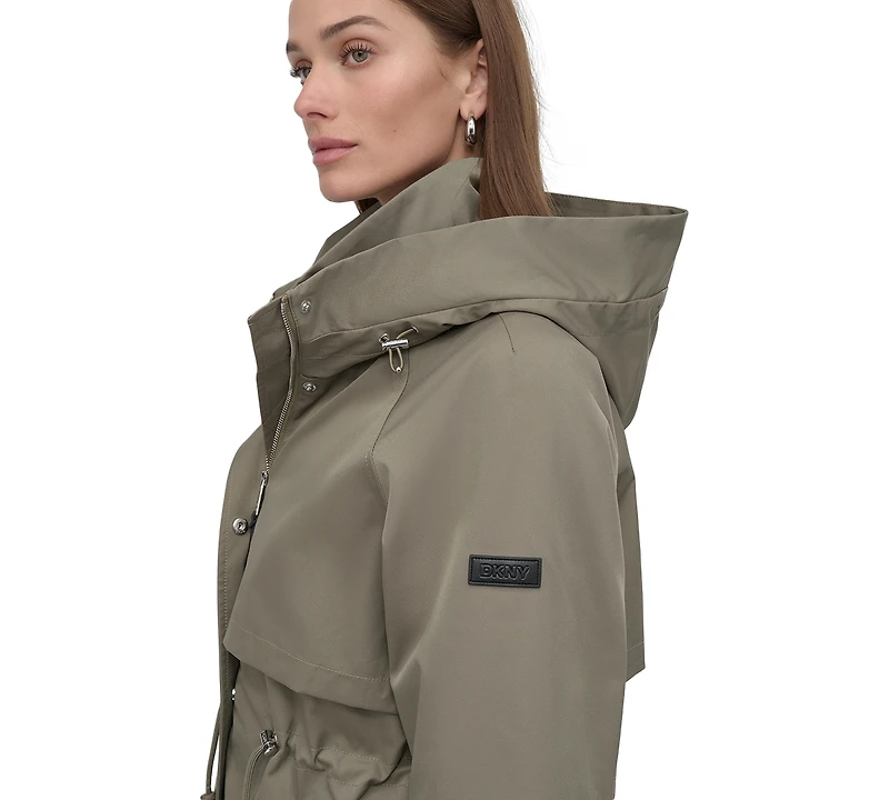 Dkny Women's Hooded Zip-Front Long Anorak Coat