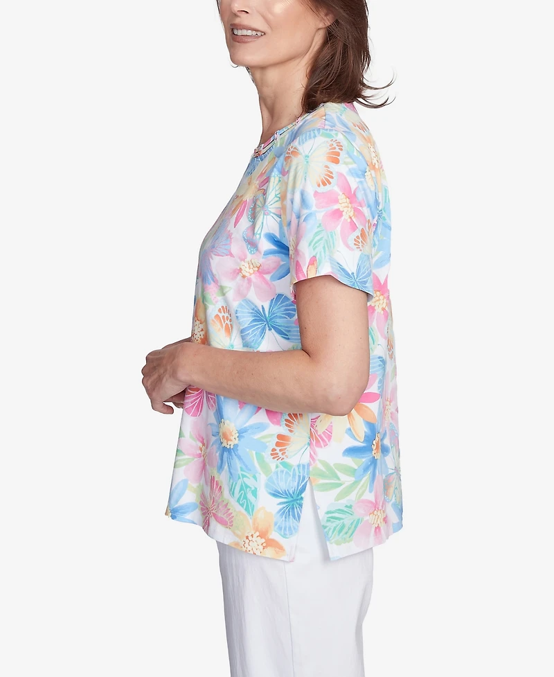 Alfred Dunner Women's Spring Butterfly Crew Neck Top