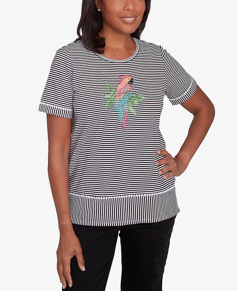 Alfred Dunner Women's Classic Crewneck Parrot Striped Top