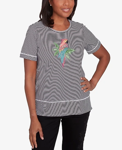 Alfred Dunner Women's Classic Crewneck Parrot Striped Top