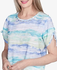 Alfred Dunner Women's Tied Short Sleeve Watercolor Top