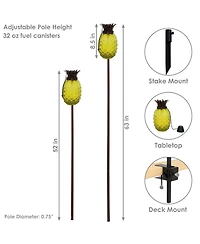 Outdoor Adjustable Height 3-in-1 Glass Tropical Pineapple Torches with Connected Snuffs and Metal Poles - 2pk