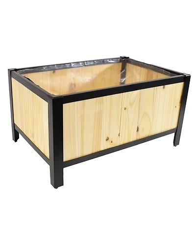 Acacia Wood Steel Framed Planter Box with Removable Planter Bag
