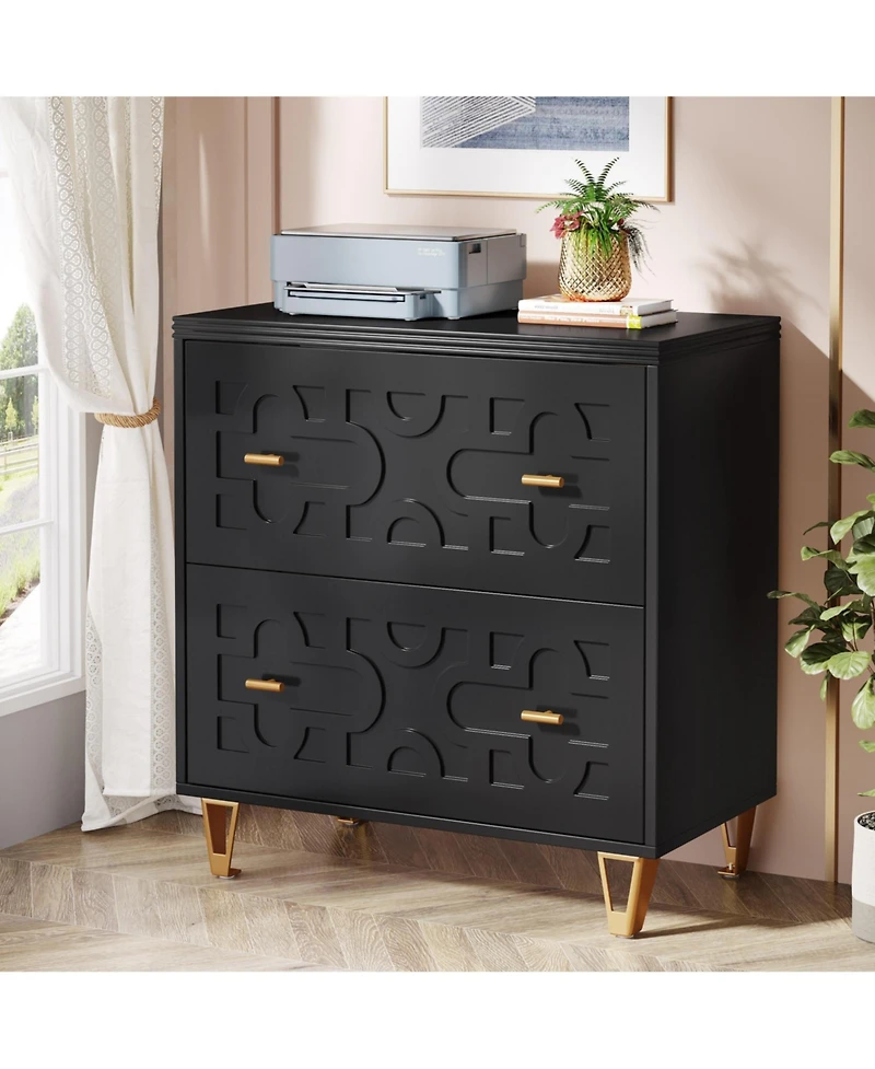 Tribesigns 2-Drawer Lateral File Cabinet, Modern White Filing Cabinet for Legal/Letter/A4 Size, Large Storage Printer Stand
