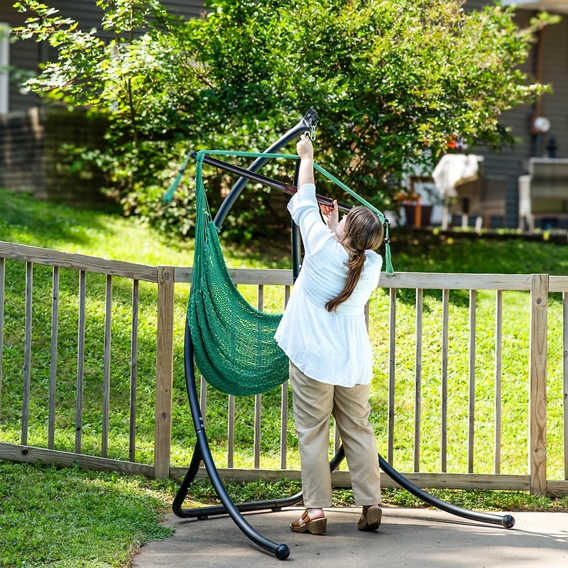 Steel Outdoor Hammock Chair Stand with Curved Legs - Black - 84"
