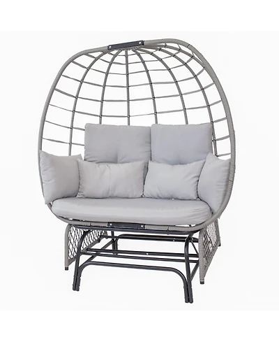 Outdoor Polyrattan Double Egg Chair Glider with Cushions and Pillows - Gray