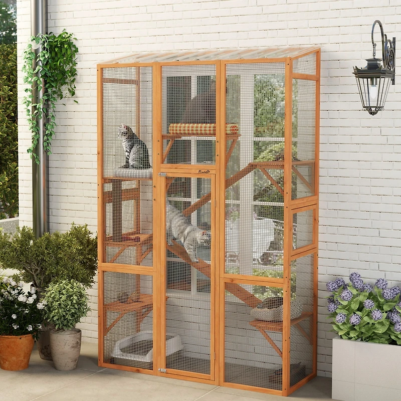 PawHut Outdoor Catio Cat Enclosure w/ 6 Jumping Platforms, Scratching Post
