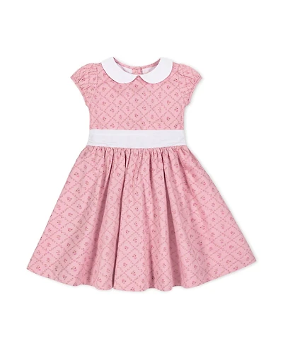 Hope & Henry Big Girls Short Sleeve Sateen Dress with Peter Pan Collar