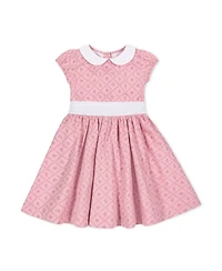 Hope & Henry Big Girls Short Sleeve Sateen Dress with Peter Pan Collar