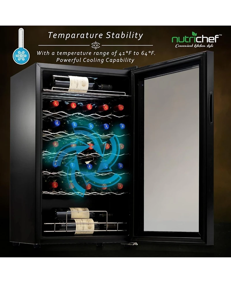NutriChef 34-Bottle Wine Cooler with Digital Touch Control