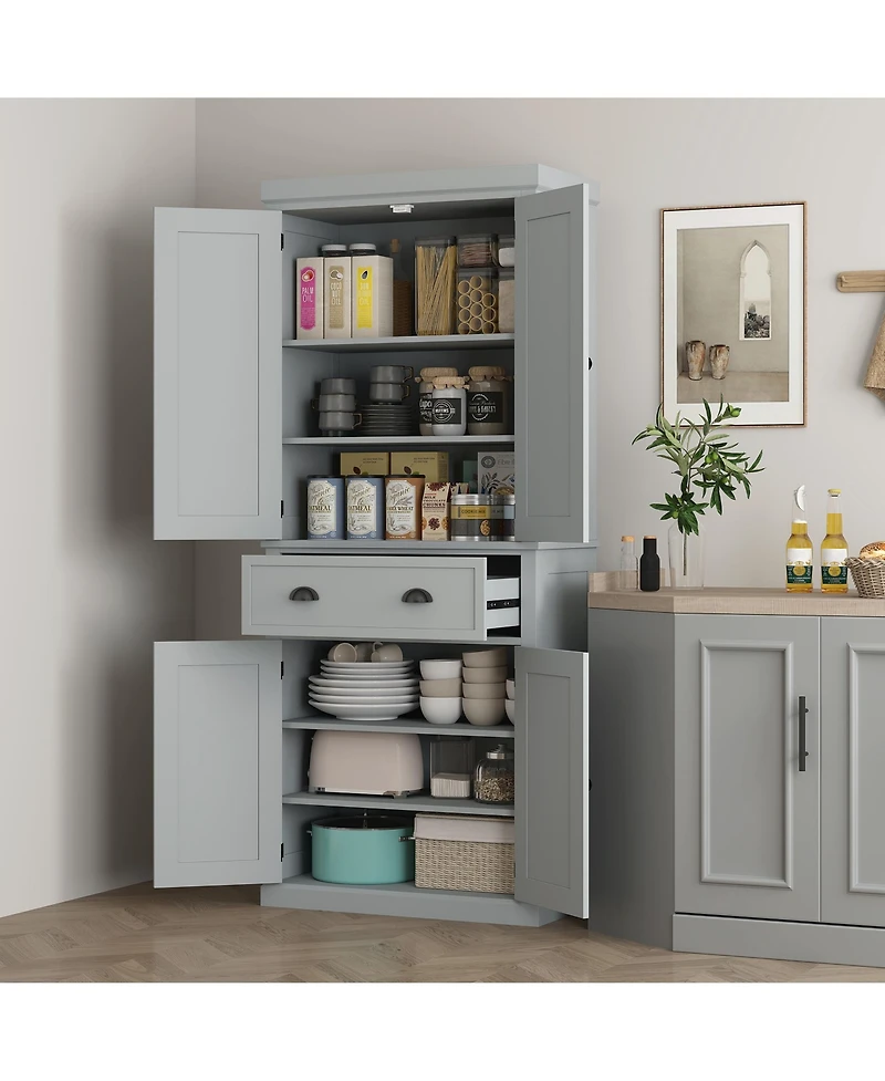 Homcom 72.5" Kitchen Pantry Cabinet with 4 Doors, Drawer