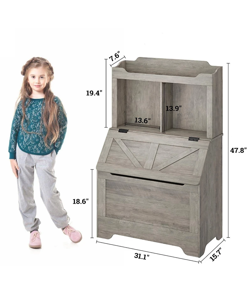 gaomon Spacious 3-Tier Wooden Kids Bookcase and Toy Storage Organizer with Flip-Top Lid