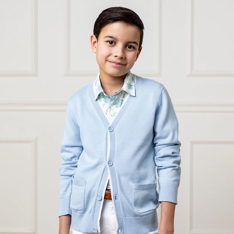 Hope & Henry Boys' Organic Long Sleeve Tipped Cardigan Sweater, Kids