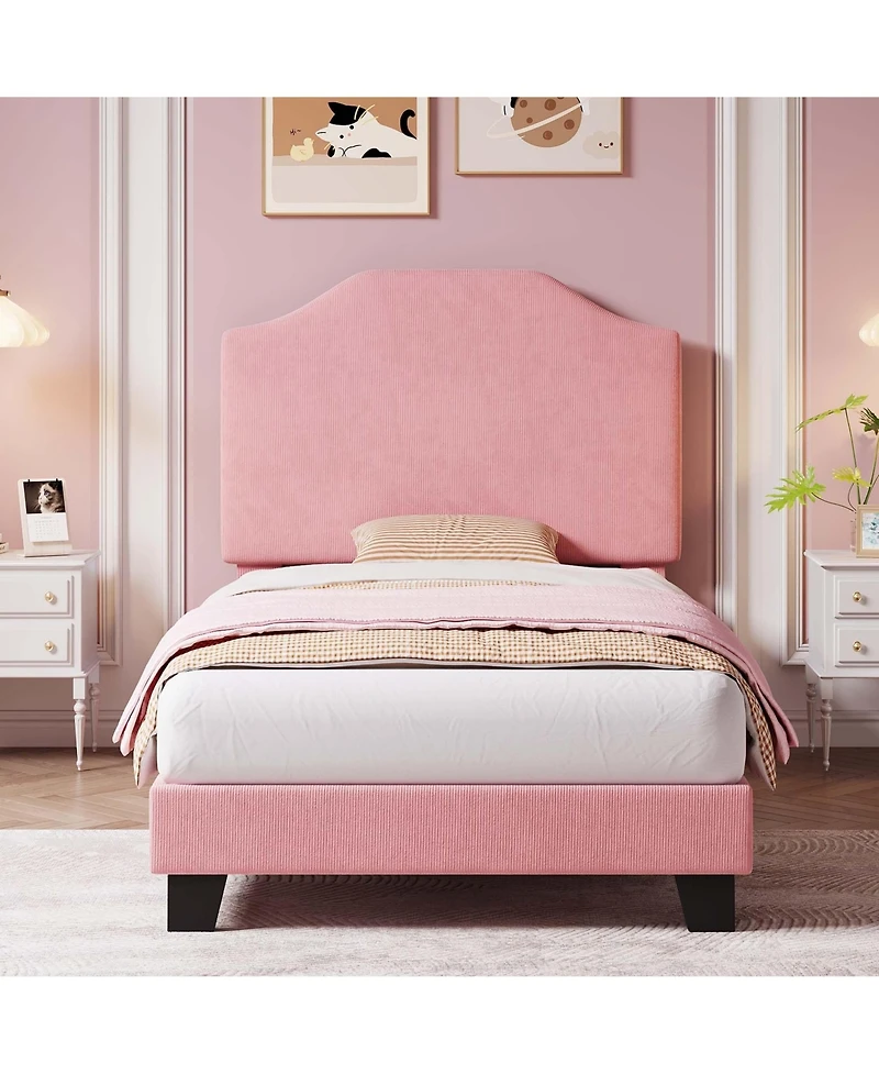 gaomon Twin Size Velvet Bed Frame, Corduroy Upholstered Twin Bed Frames Platform