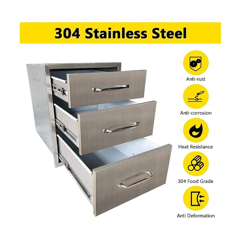 gaomon Outdoor Kitchen Drawer, 3-Layers Stainless Steel 18"x23"x23" Enclosed Built-in Flush Mount Outdoor Kitchen Access Drawer
