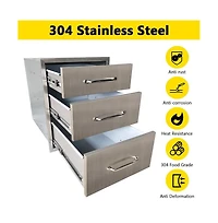 gaomon Outdoor Kitchen Drawer, 3-Layers Stainless Steel 18"x23"x23" Enclosed Built-in Flush Mount Outdoor Kitchen Access Drawer