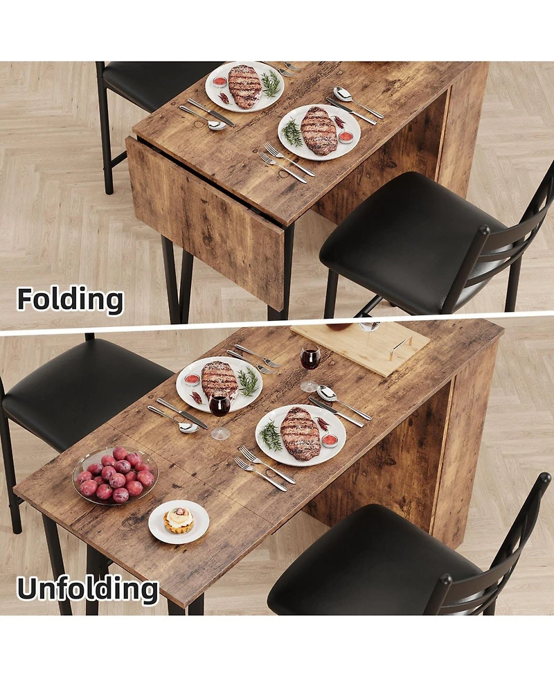 gaomon Dining Table Set for 2, Kitchen Bar Table and Chairs for 2, 3-Piece Kitchen Table Set with 2 Upholstered Chairs,Brown