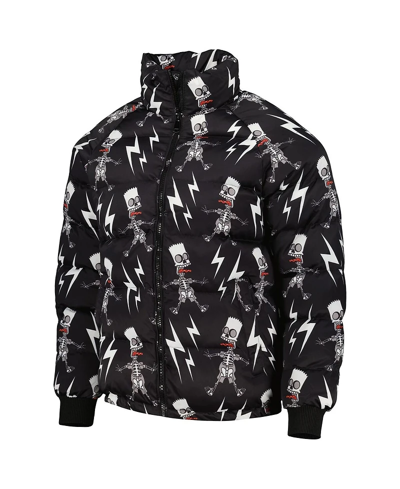 Men's Freeze Max Black The Simpsons Electric Bart Raglan Full-Zip Puffer Jacket